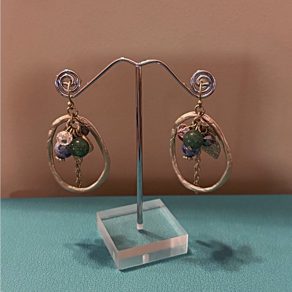 Gold and Green Nature-Inspired Dangle Earrings